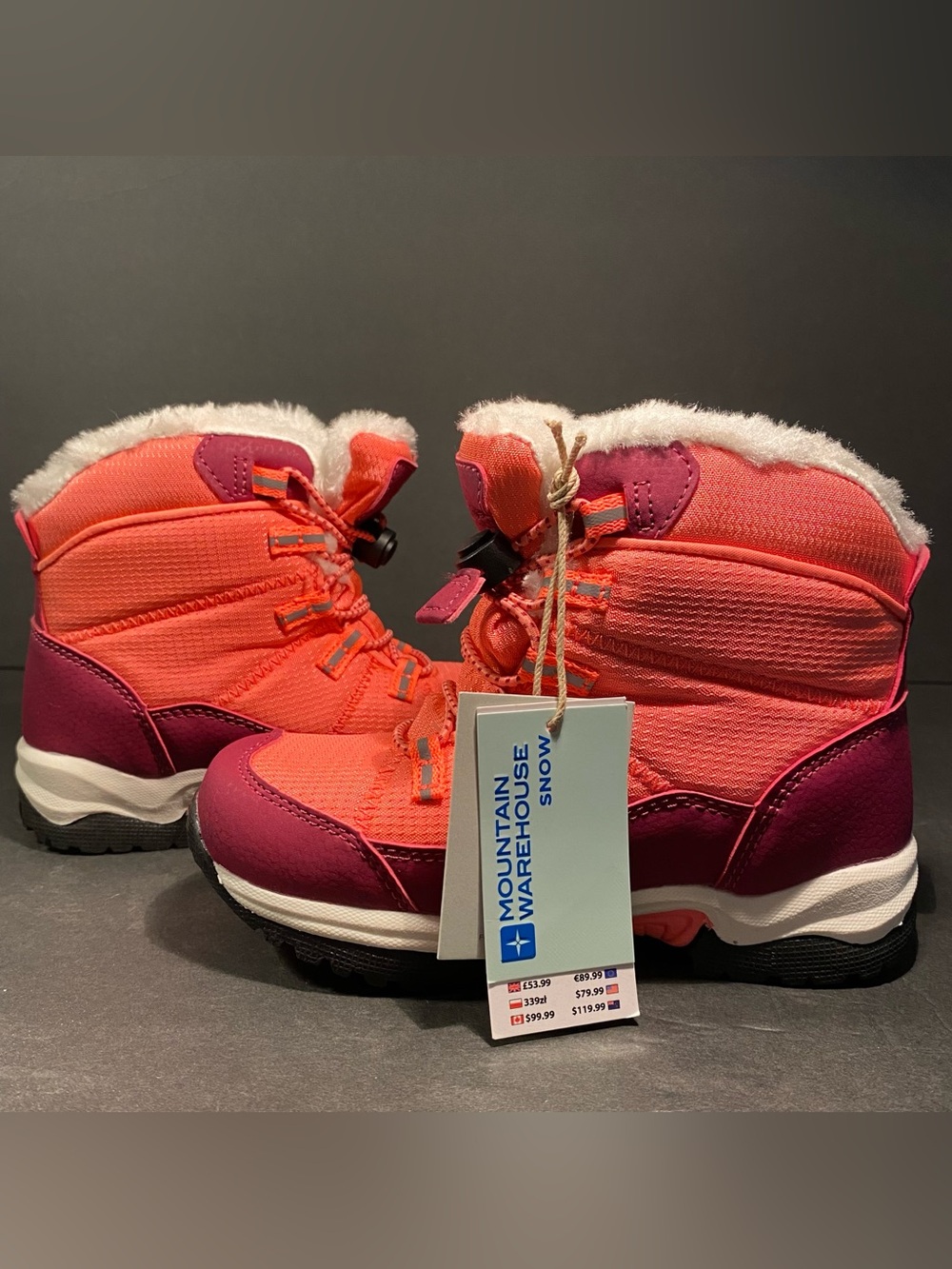 NWT Mountain Warehouse Comet Kids Size 12 Waterproof Snow Boots Coral/Magenta